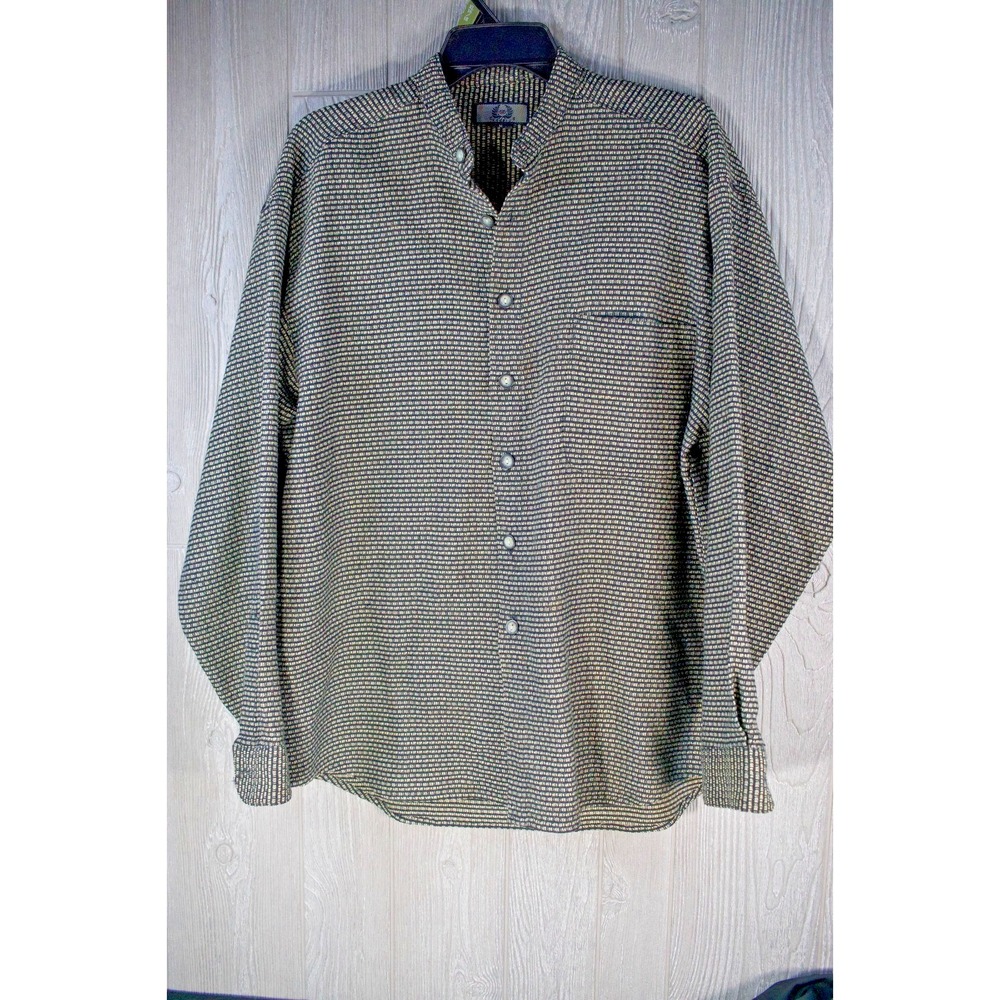 Officer Gentleman Vintage Long Sleeve Button Shirt Men M Black Beige Geometric